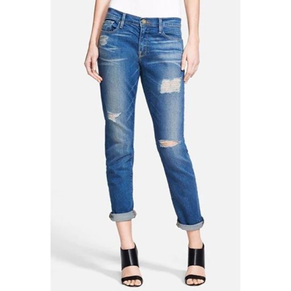 Frame Denim Jeans Womens 25 Le Garcon Skinny Low Rise Distressed Blue Jay Way - Picture 1 of 10